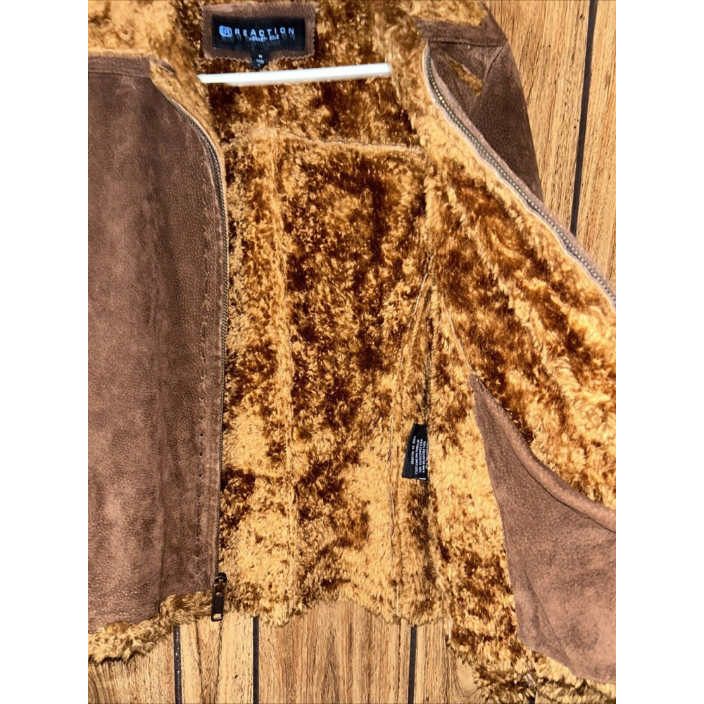KENNETH COLE REACTION Women's size M Leather Jacket Coat FauxFur Lining Zip Y2K - Picture 7 of 9